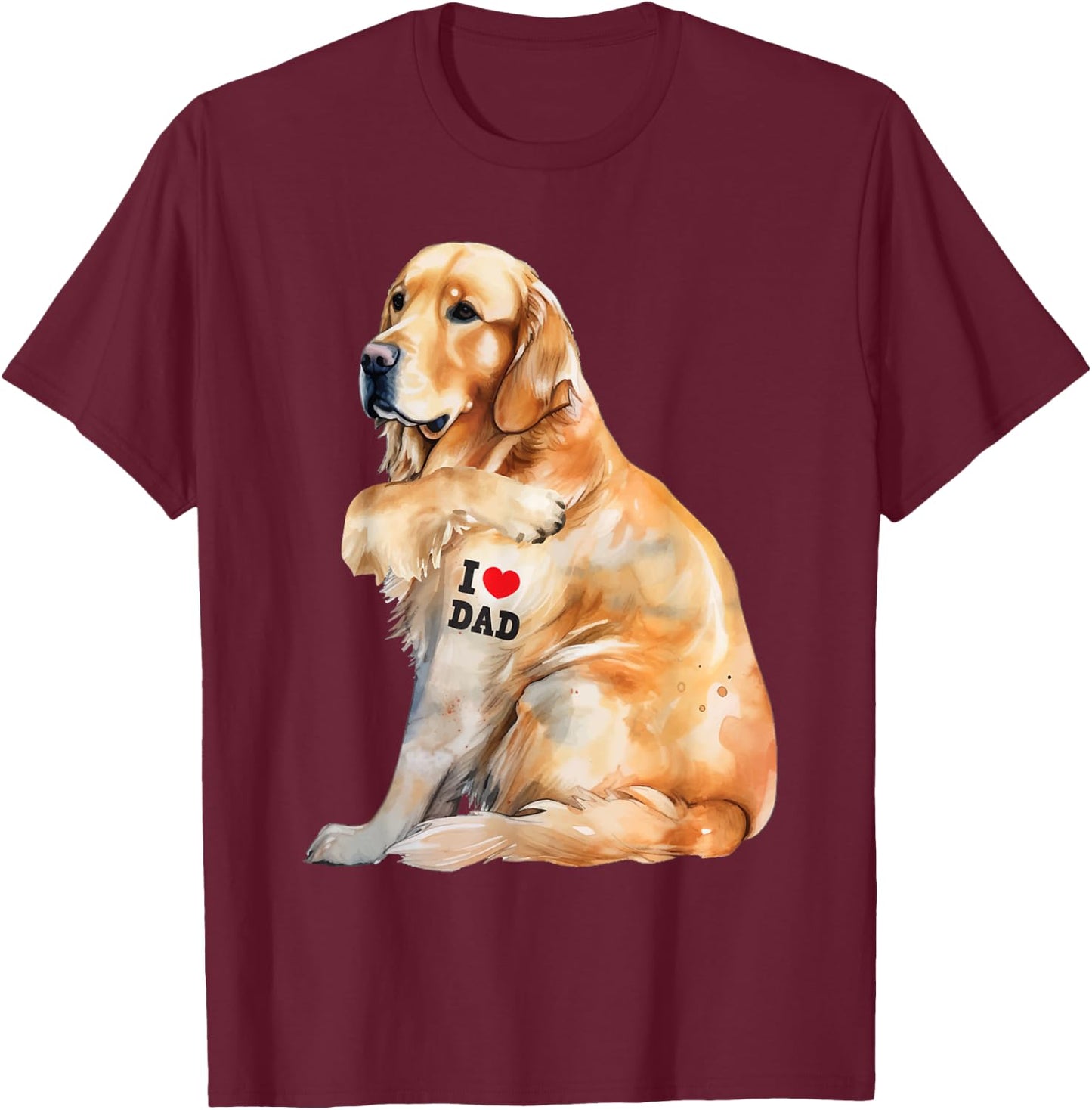 I Love Dad - Patriotic Golden Retriever Canine Dog Lover Kids Men T-Shirt - T-Shirt | Maroon