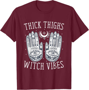 Thick Thighs Witch Vibes Halloween T-Shirt - T-Shirt | Maroon