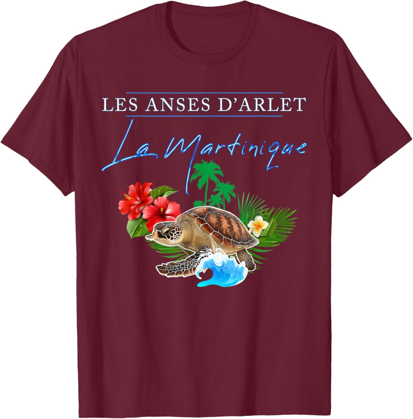 Martinique Anses D'Arlet French West Indies 972 Turtle Wave , Black, S T-Shirt - T-Shirt | Maroon