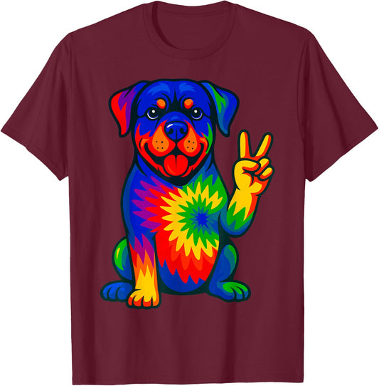 Tie-Dye Rottweiler Hippie T-Shirt - T-Shirt | Maroon