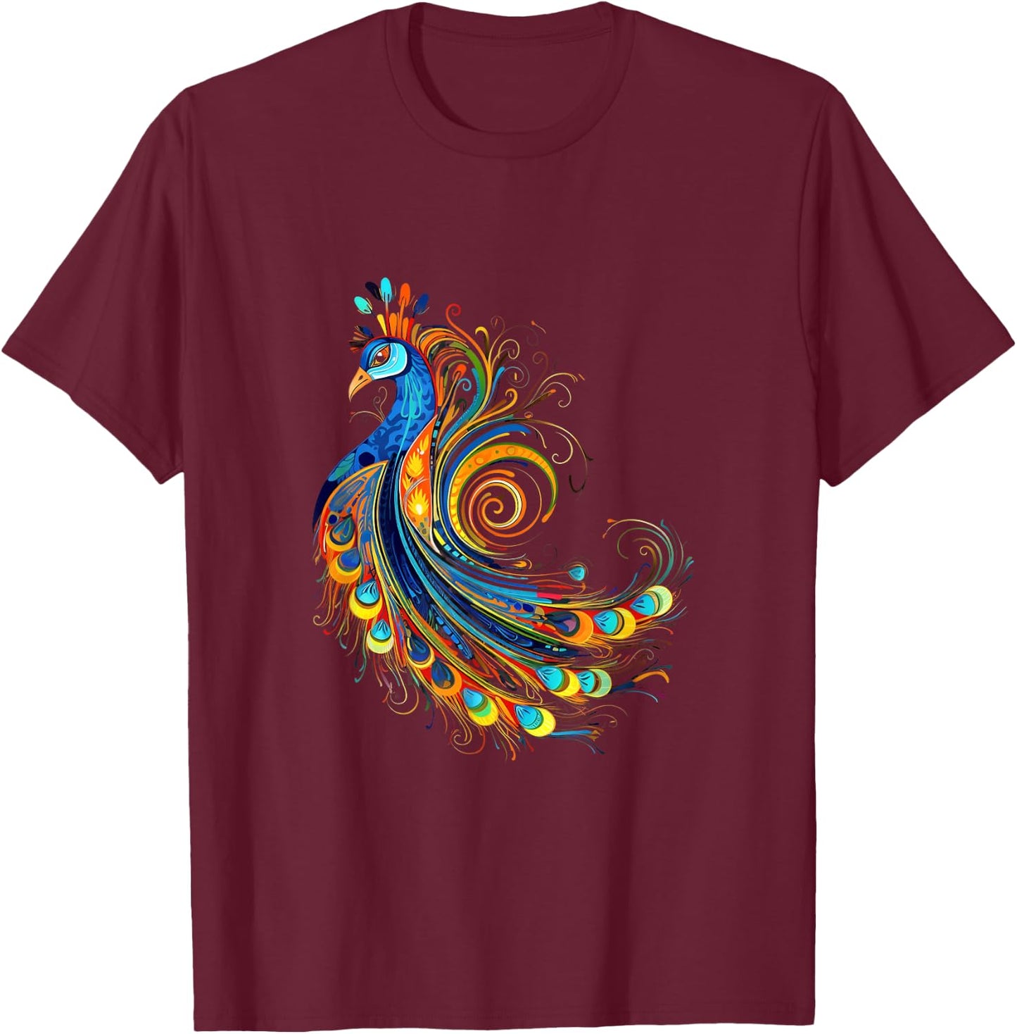 Peacock Indian Tribes Art Indigenous T-Shirt - T-Shirt | Maroon