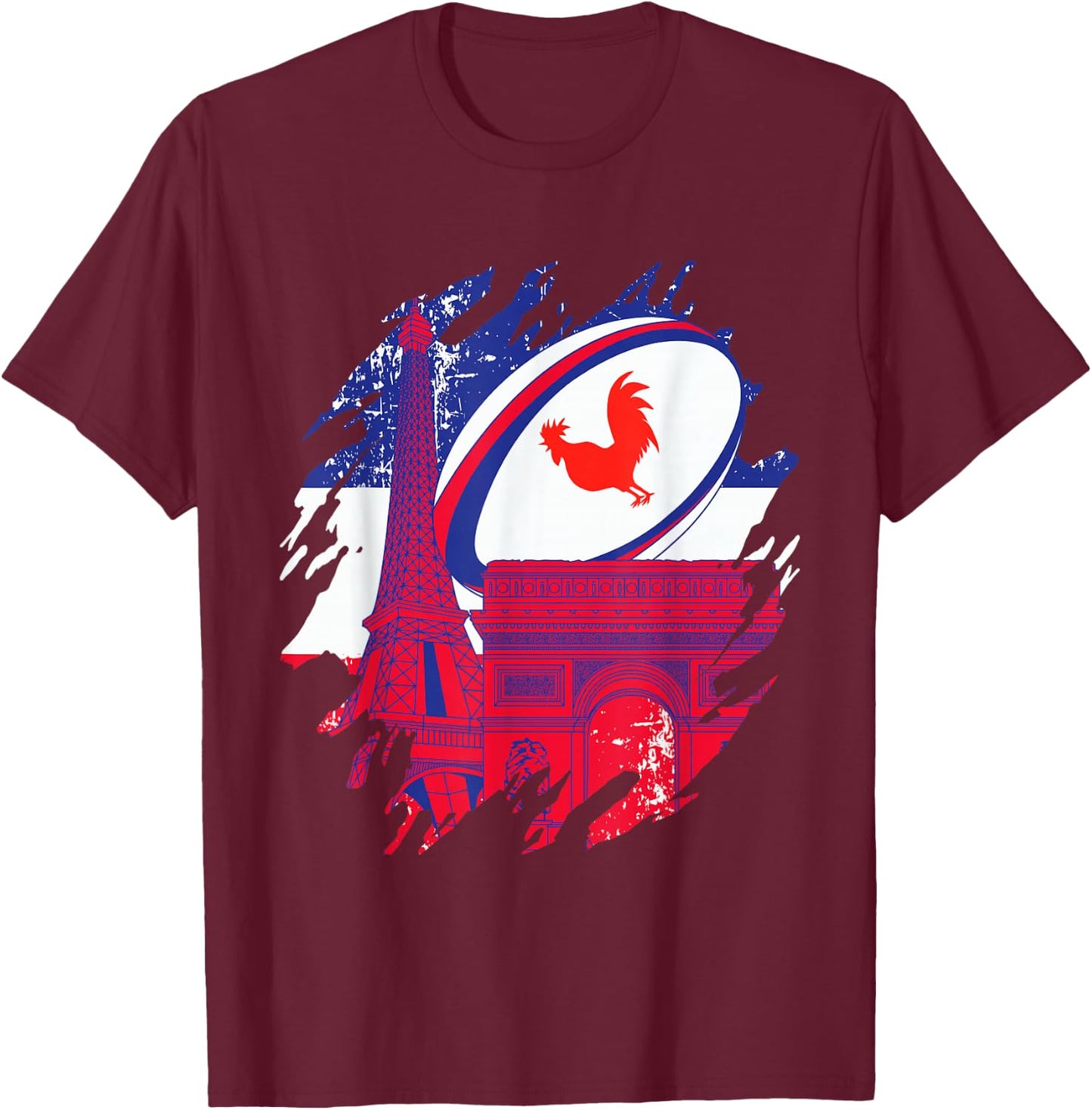 Rugby Shirt Player Child Man Flag Rooster Men Women , Black, S T-Shirt - T-Shirt | Maroon