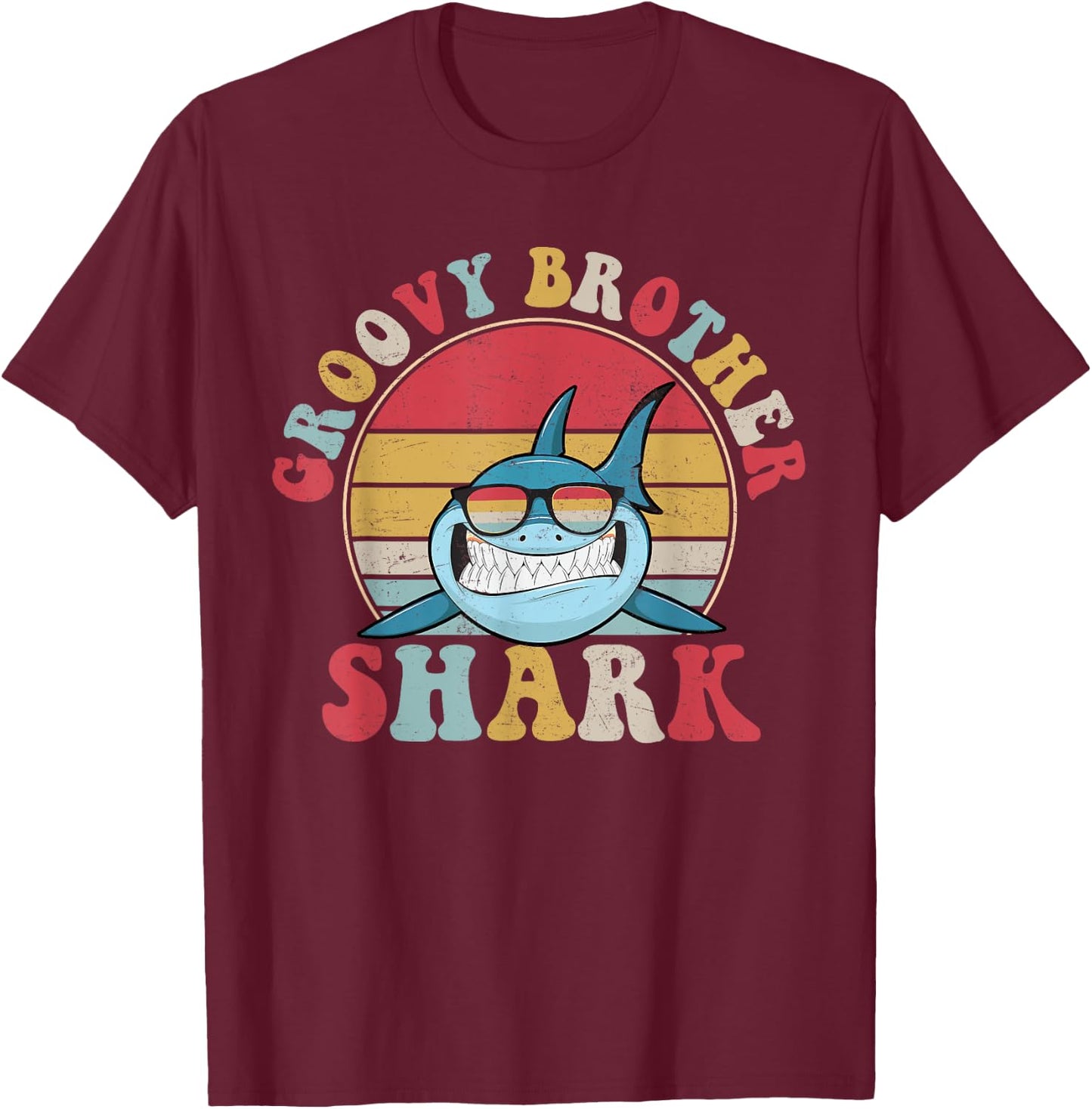 Groovy Brother Shark Retro Colorful Aesthetic Design Big Bro T-Shirt - T-Shirt | Maroon