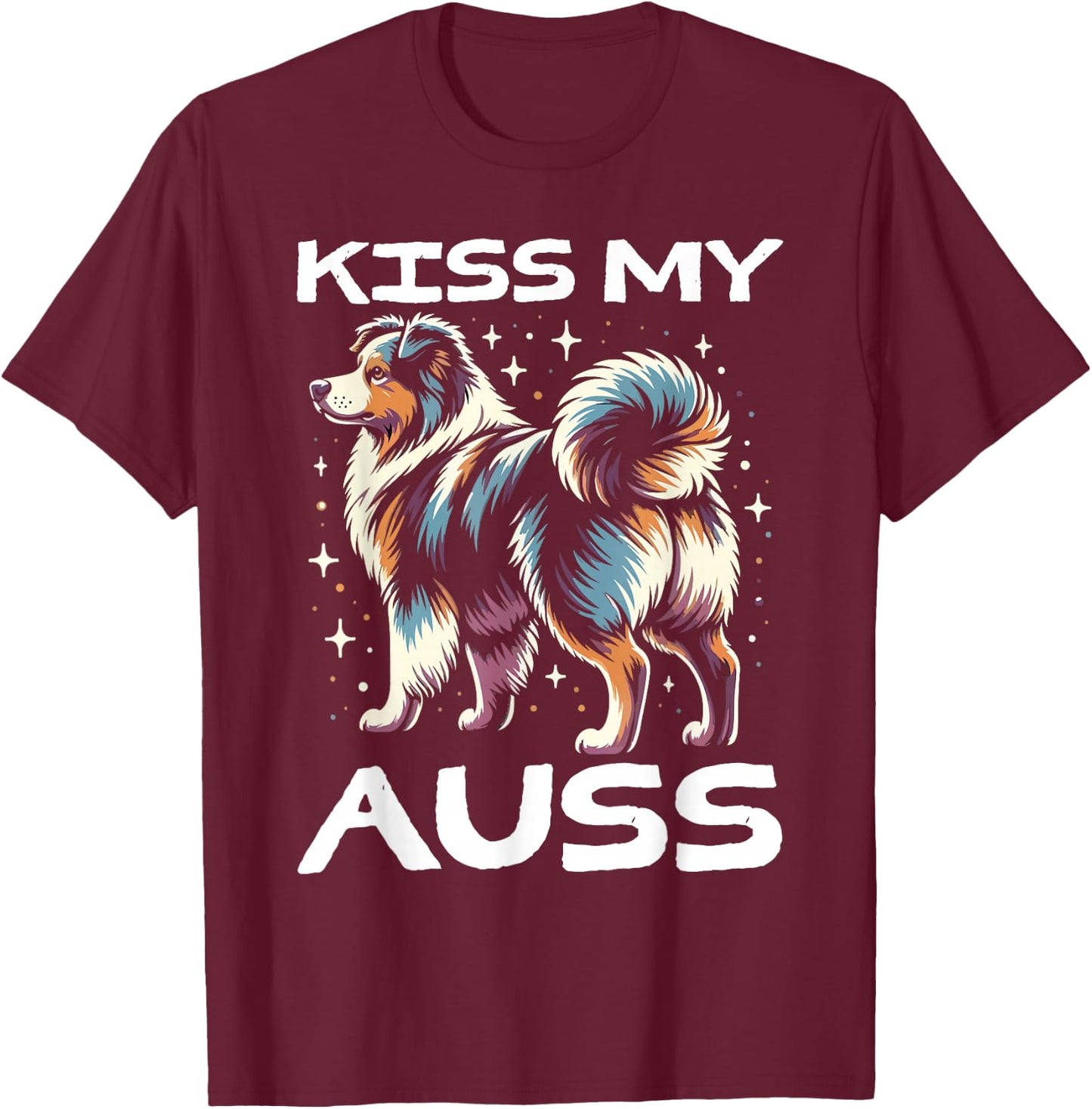 Australian Shepherd Dog Kiss Aussie Shepherd Dog T-Shirt - T-Shirt | Maroon