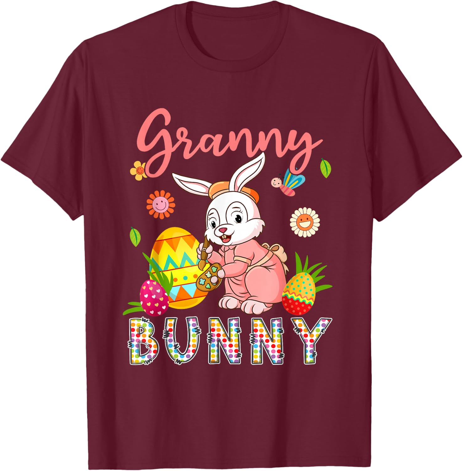 Granny Bunny Floral Bunny Drawing Easter Eggs Hunting Lover T-Shirt - T-Shirt | Maroon