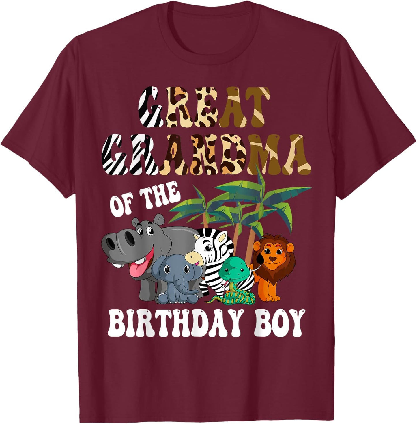 Great Grandma of the Birthday Boy Zoo Safari Celebration T-Shirt - T-Shirt | Maroon