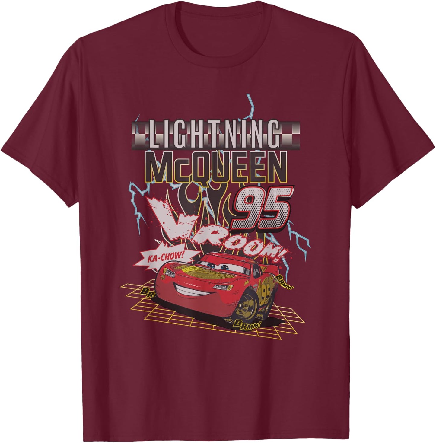 Disney Pixar Cars 2 Lighting Mc Queen 95 Distressed Portrait T-Shirt - T-Shirt | Maroon