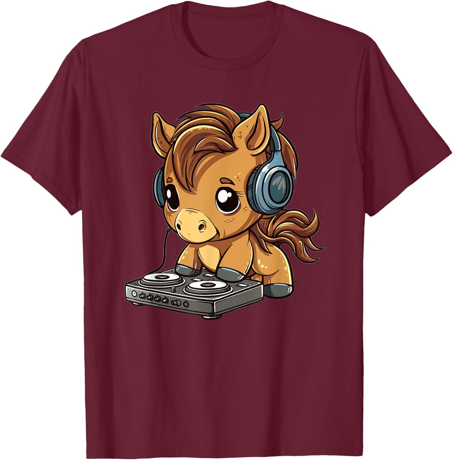 Cute Horse DJ T-Shirt - T-Shirt | Maroon