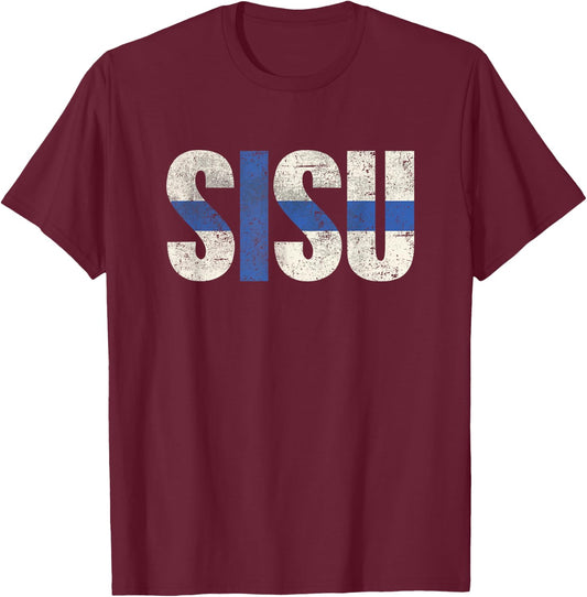 Sisu Finnish flag vintage distressed T Shirt Finland Suomi T-Shirt - T-Shirt | Maroon