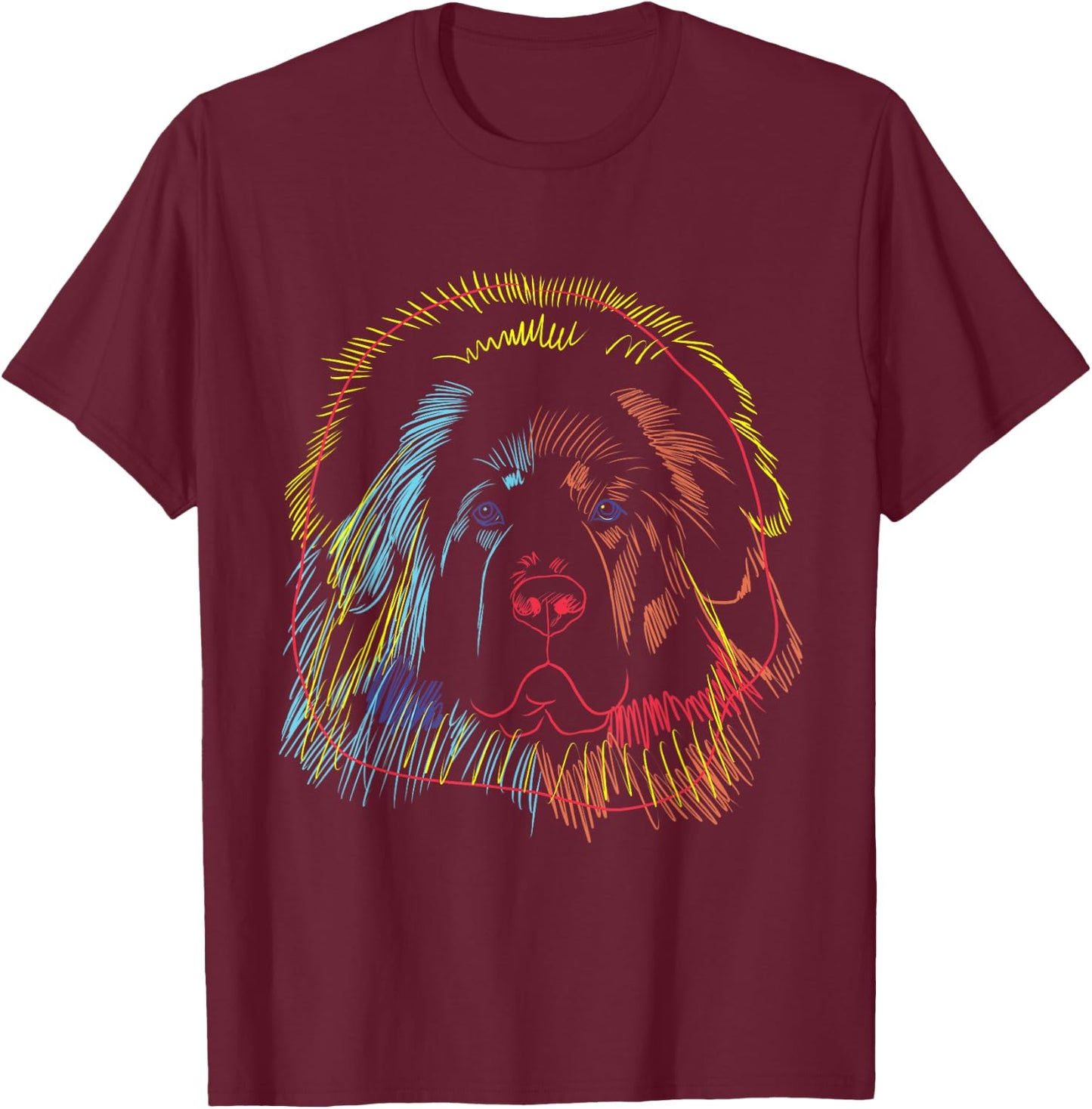 Colourful Tibetan Mastiff Dog T-Shirt - T-Shirt | Maroon