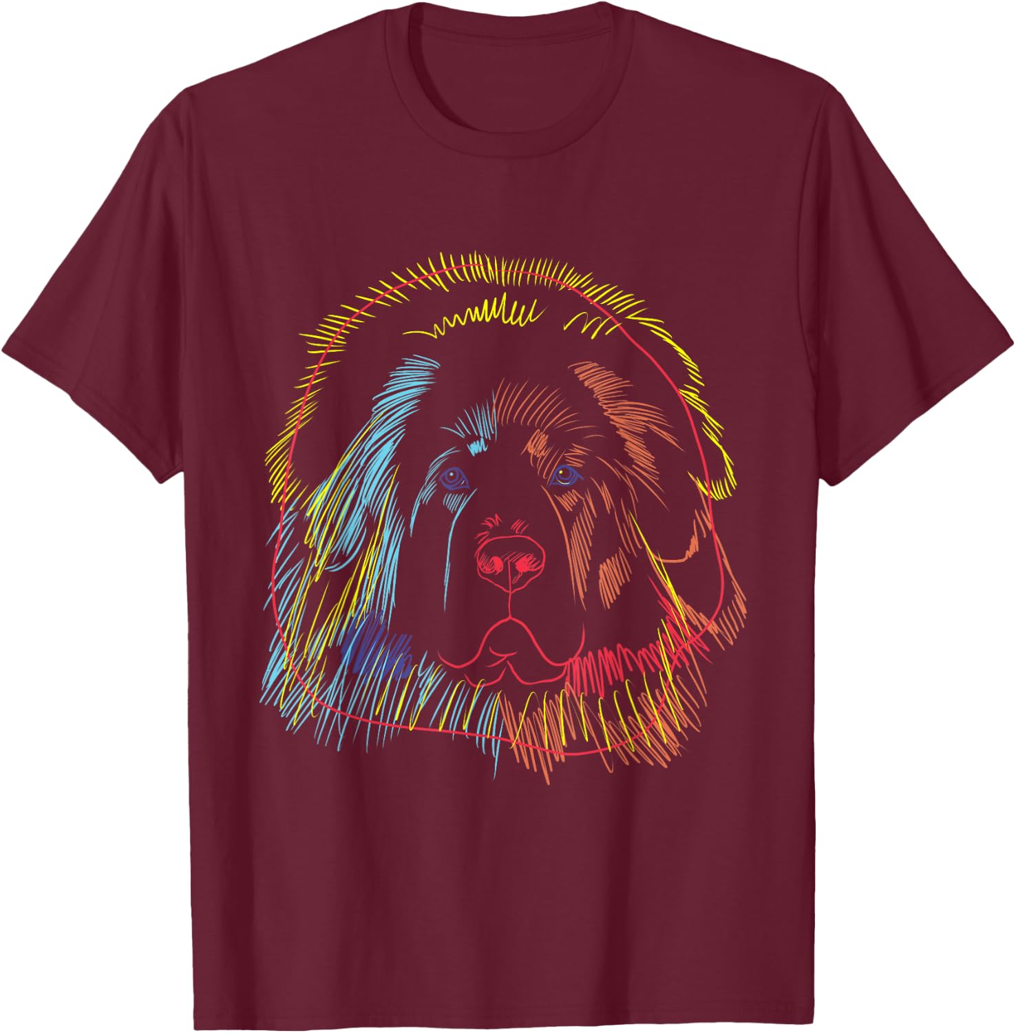 Colourful Tibetan Mastiff Dog T-Shirt - T-Shirt | Maroon