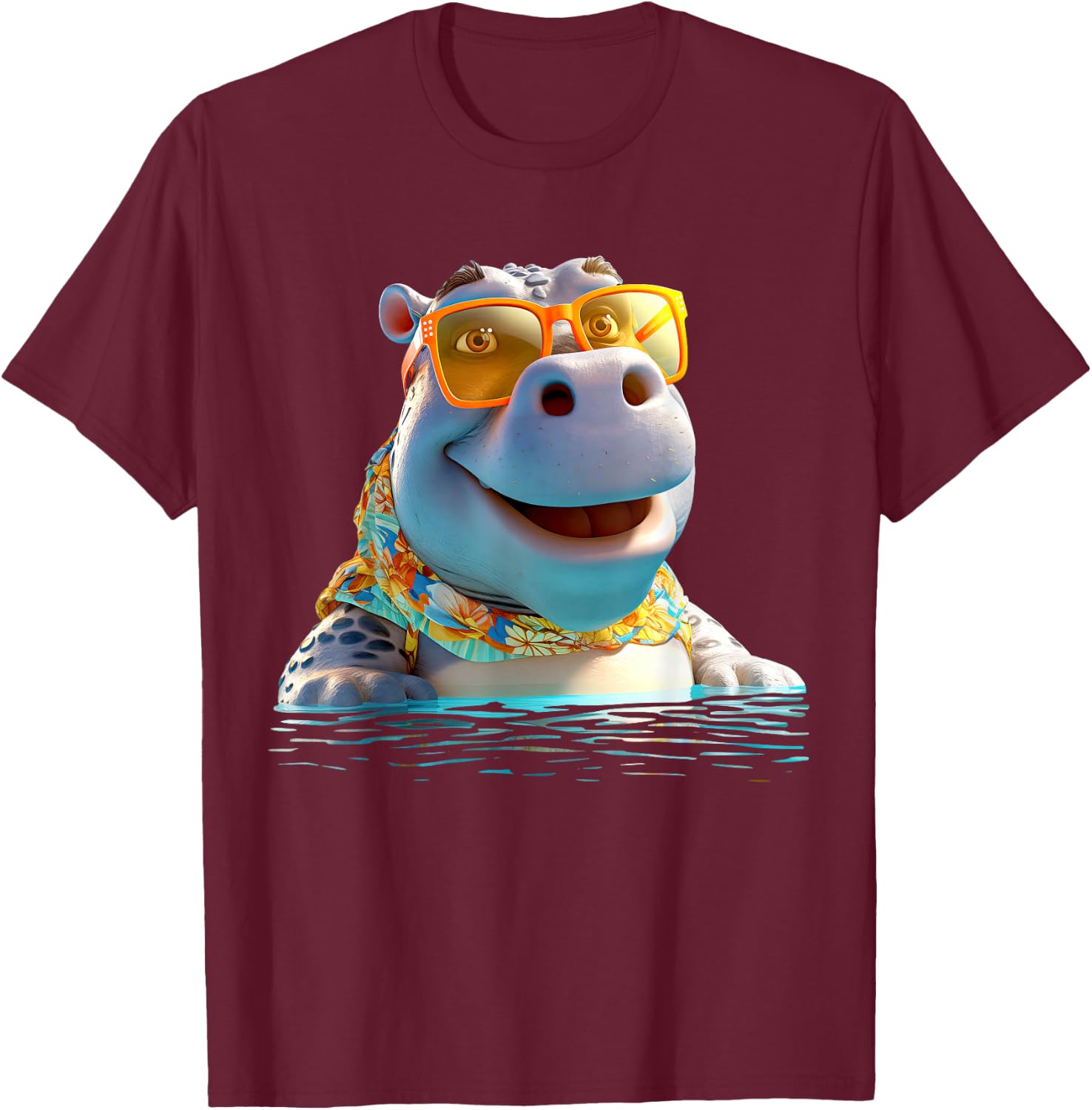 Nilpferd mit Sonnenbrille Hippo Flusspferd Süße Nilpferde T-Shirt - T-Shirt | Maroon