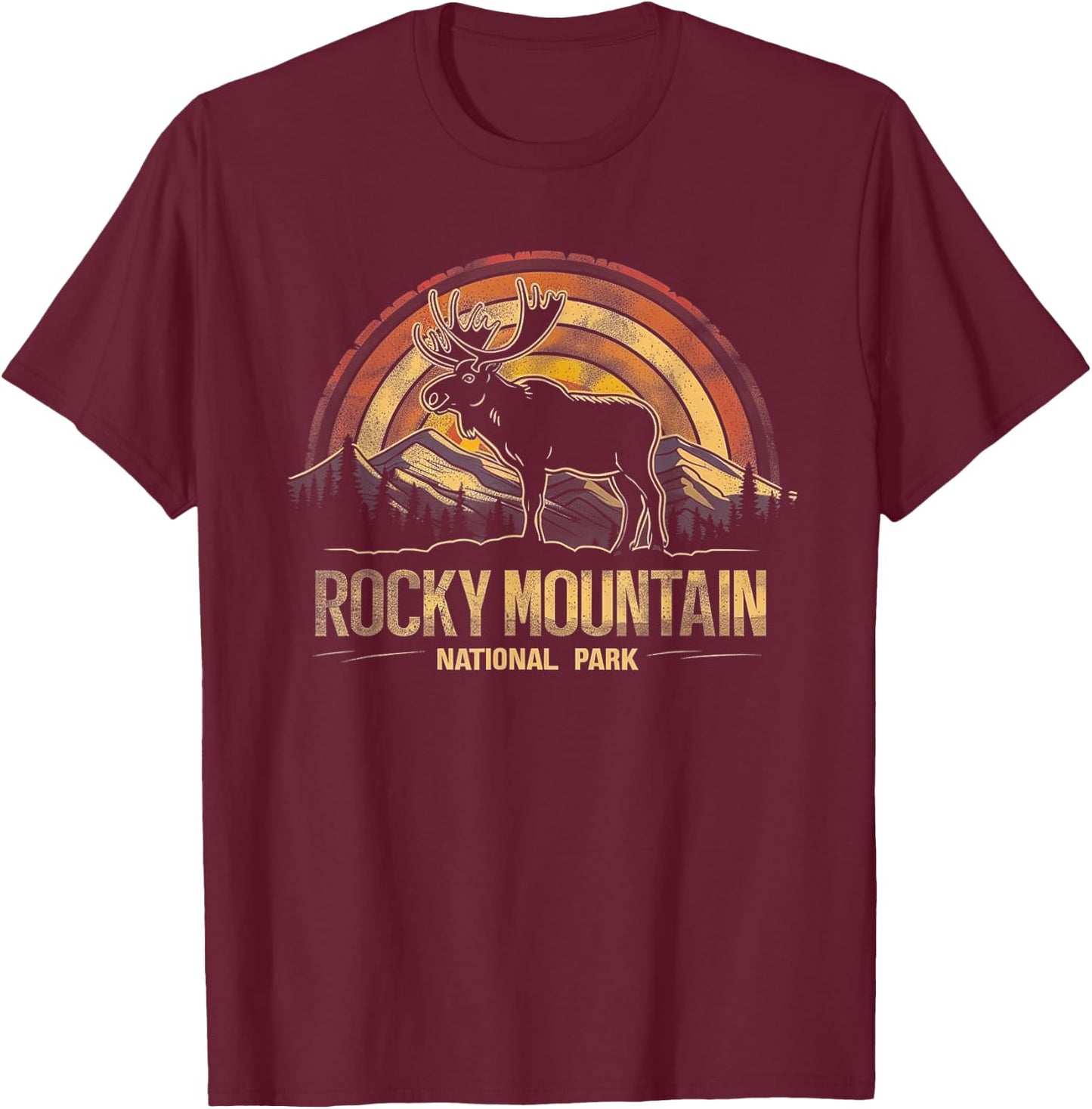 Rocky Mountain US National Park Vintage Men Women Kids Retro T-Shirt - T-Shirt | Maroon