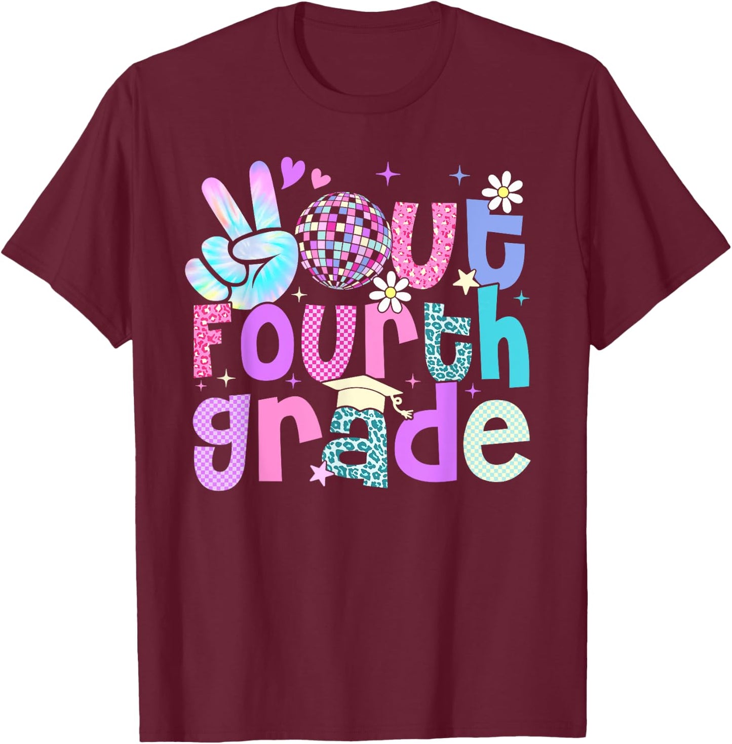 Peace Out Fourth Grade Last Day Of 4th Grade Leopard T-Shirt - T-Shirt | Maroon