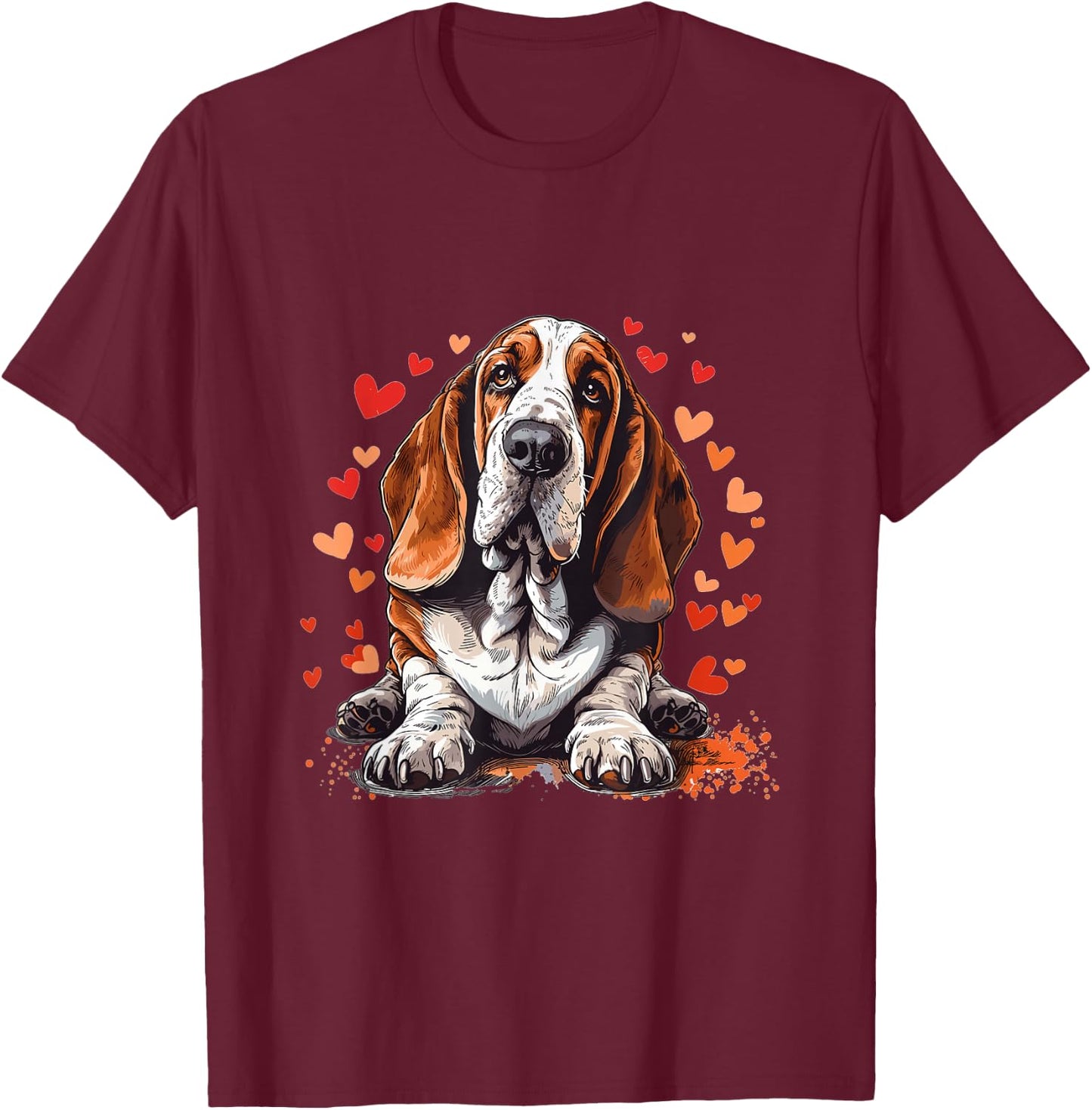 Basset Hound with Hearts Dog Breed Graphic T-Shirt - T-Shirt | Maroon