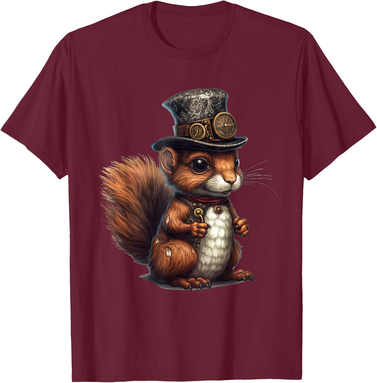 Squirrel in steampunk mechanical gear, vibrant squirrel T-Shirt - T-Shirt | Maroon
