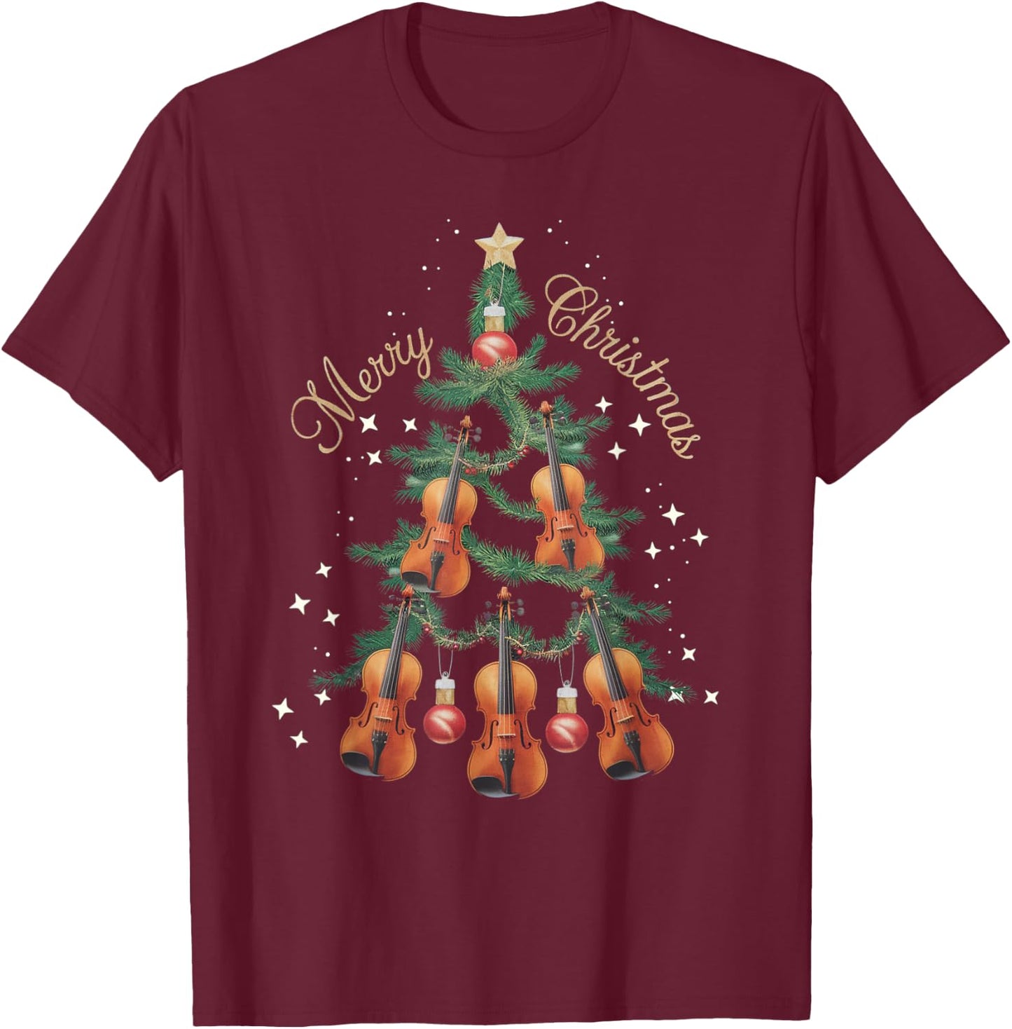 Violin Xmas Tree Violins Christmas Tree Merry Christmas T-Shirt - T-Shirt | Maroon