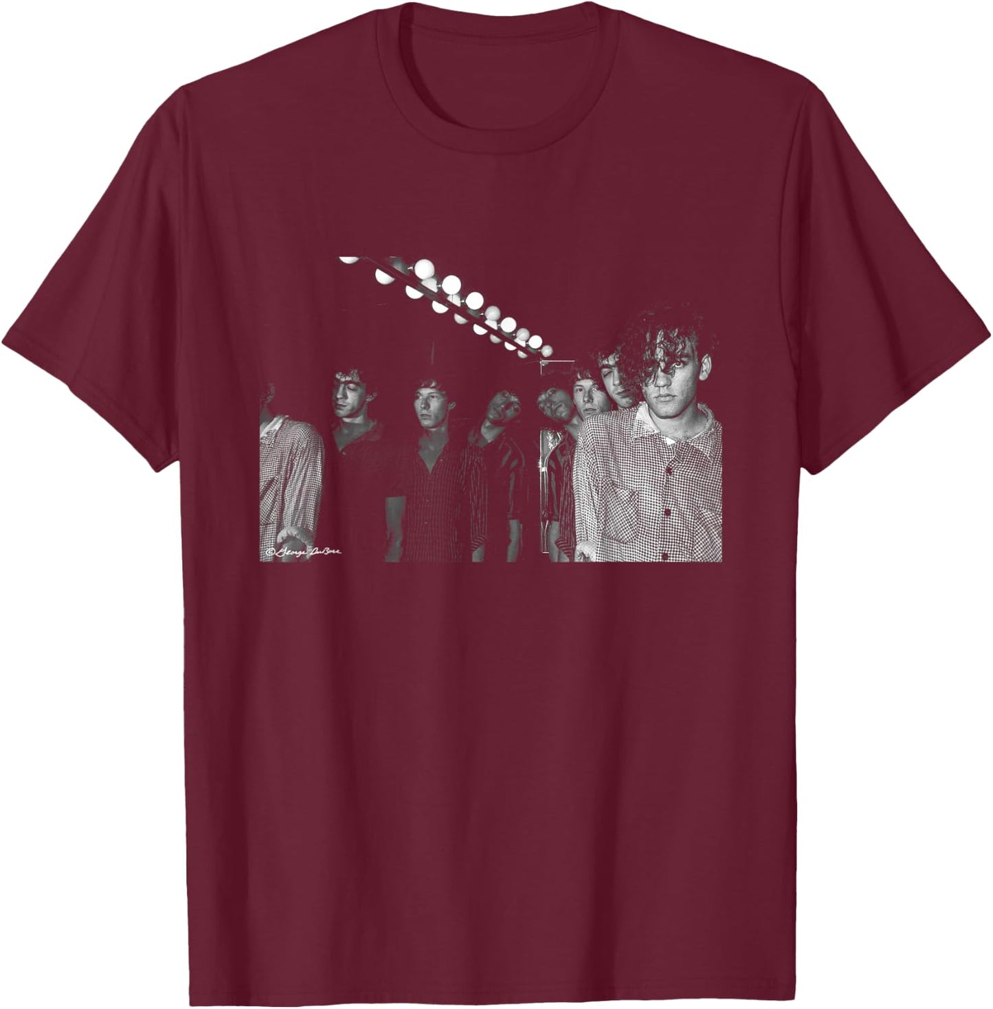 REM Band Photo , -Adults/Kids, Black, Small, Short Sleeve T-Shirt - T-Shirt | Maroon
