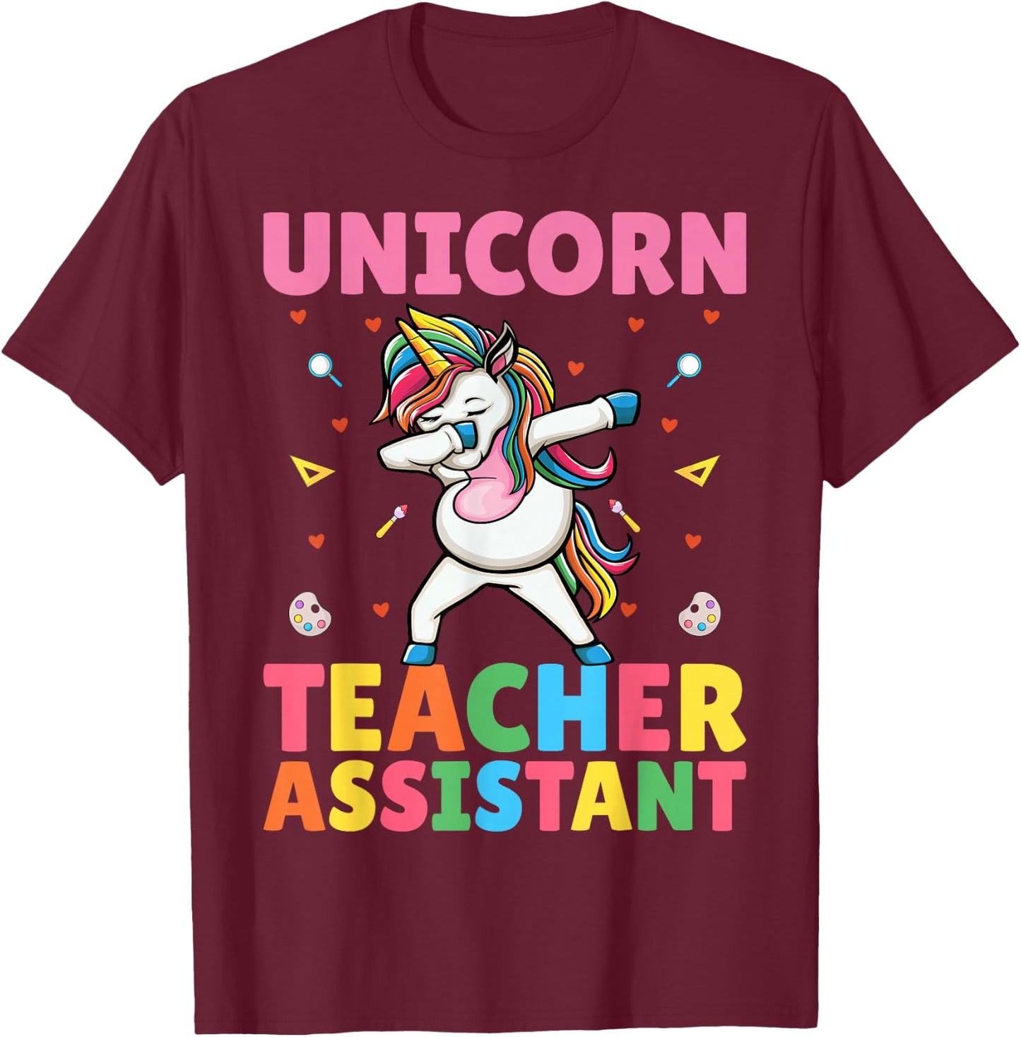 Dabbing Unicorn Teacher Assistant - Funny Teaching Aide T-Shirt - T-Shirt | Maroon
