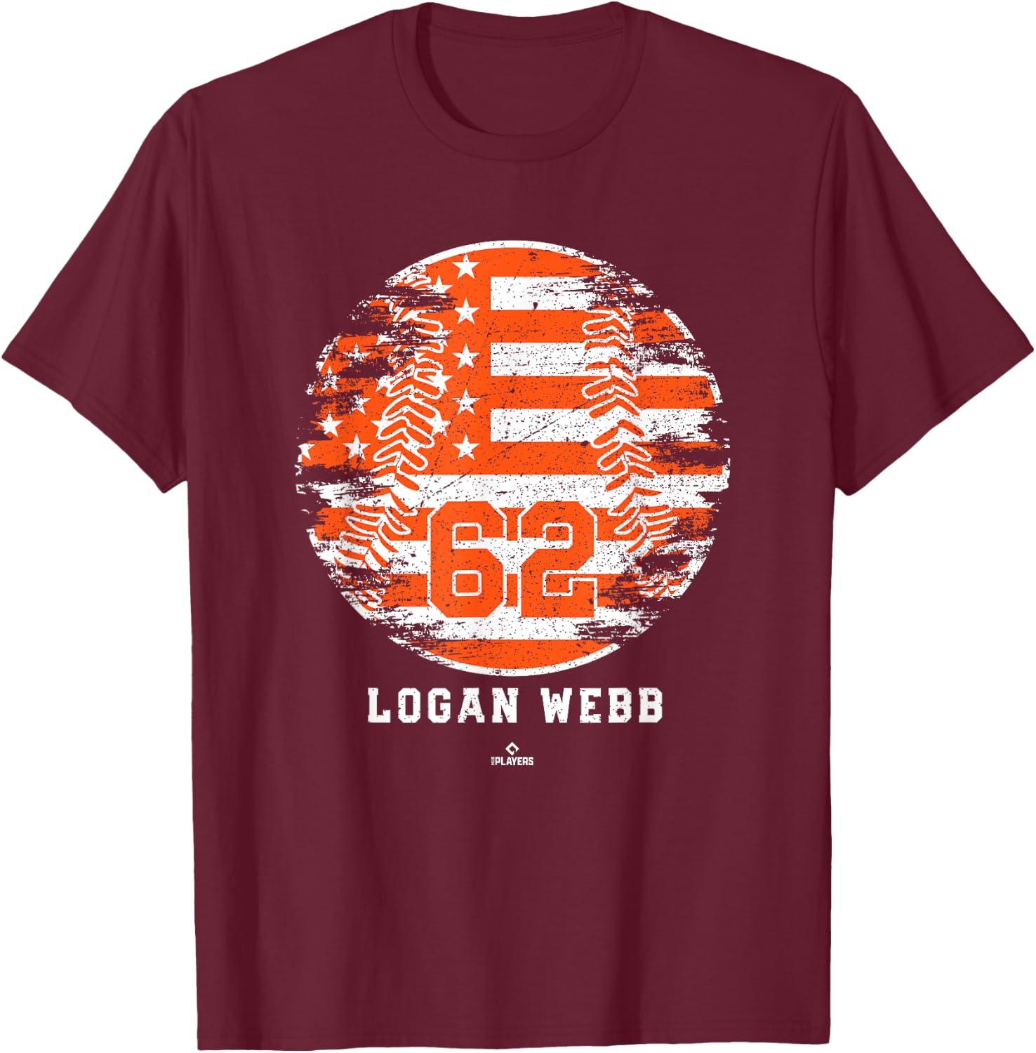 Vintage Baseball Flag Logan Webb San Francisco MLBPA T-Shirt - T-Shirt | Maroon