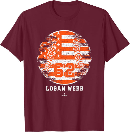 Vintage Baseball Flag Logan Webb San Francisco MLBPA T-Shirt - T-Shirt | Maroon
