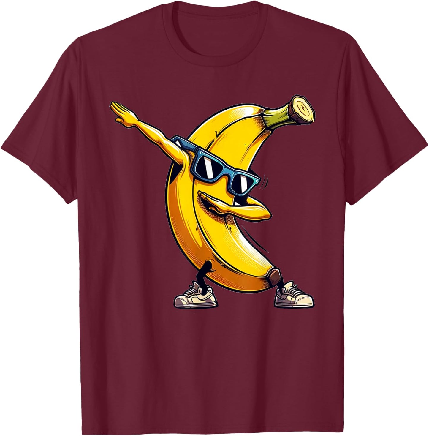 Dabbing Yellow Banana Funny Yellow Banana with Banana Motif , black T-Shirt - T-Shirt | Maroon