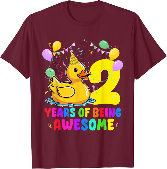 2 Years of Being Awesome Duck Lover 2nd Birthday Party T-Shirt - T-Shirt | Maroon