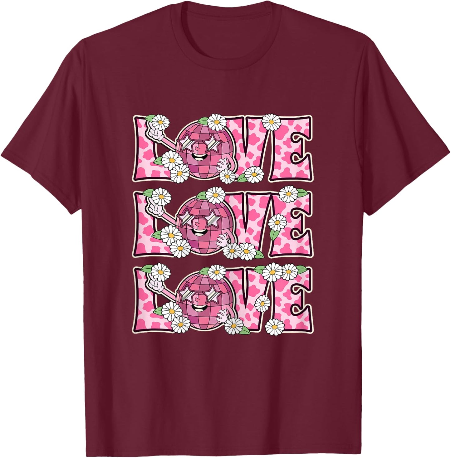 Love Disco Outfit Women Teen Girl 70s Costume Cute 70s Disco T-Shirt - T-Shirt | Maroon