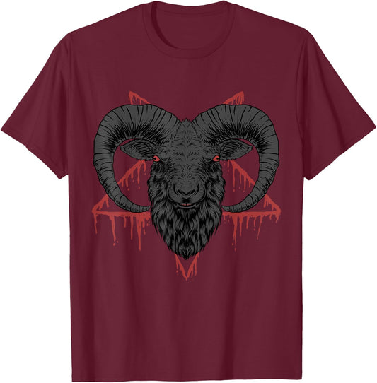 Baphomet Satanic Head T-Shirt - T-Shirt | Maroon