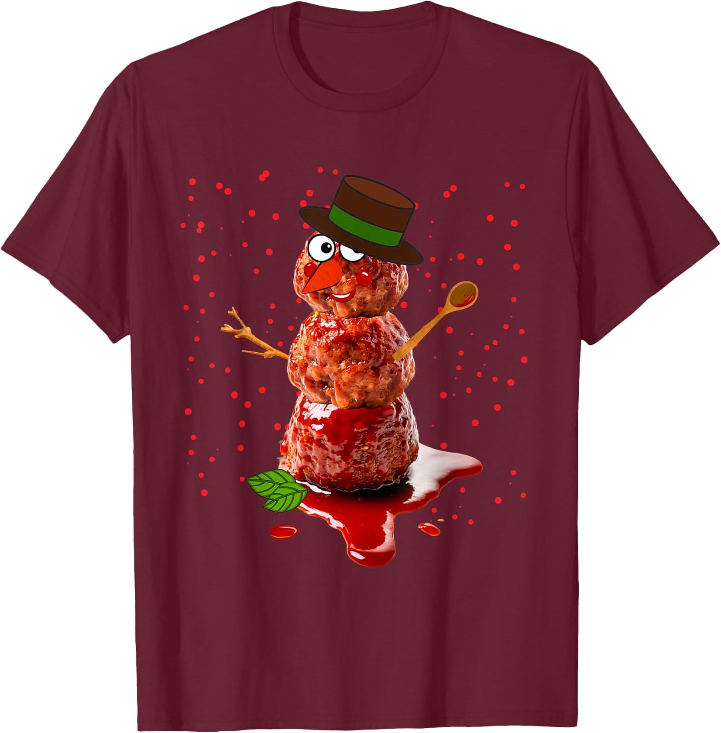 Meatball Snowman Italian Food Ugly Christmas Sweater Snowman T-Shirt - T-Shirt | Maroon