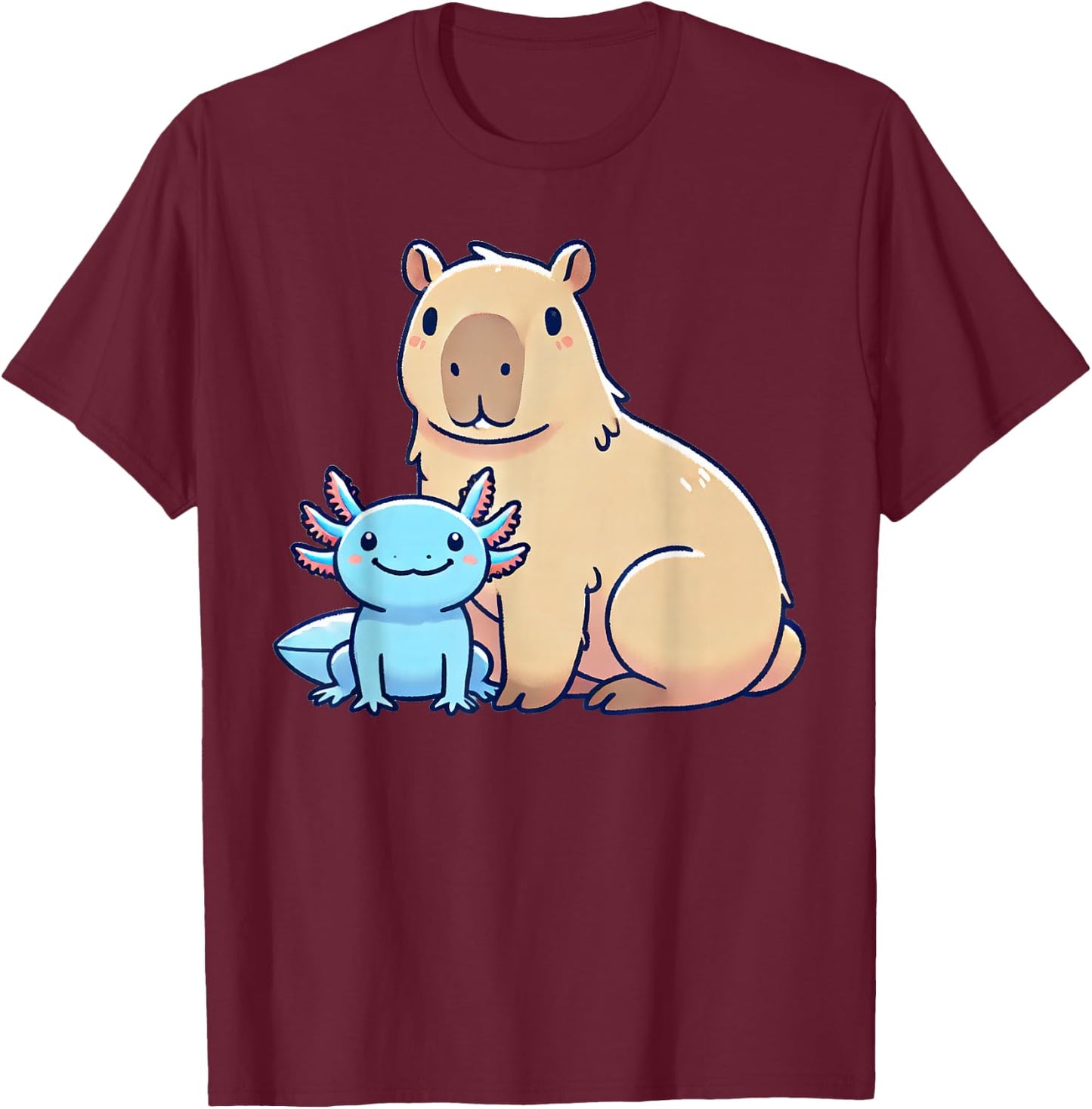 Kawaii Capybara Axolotl T-Shirt - T-Shirt | Maroon