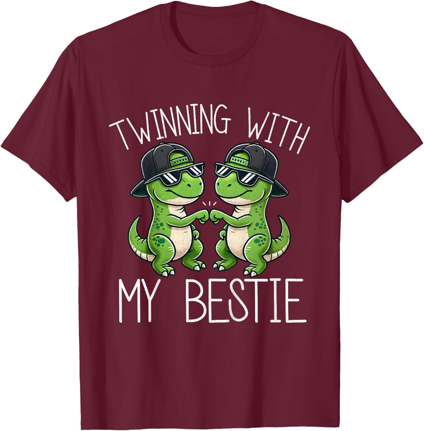 Kids Best Friend Twin Boys T Rex Dinosaur Twinning With My Bestie T-Shirt - T-Shirt | Maroon