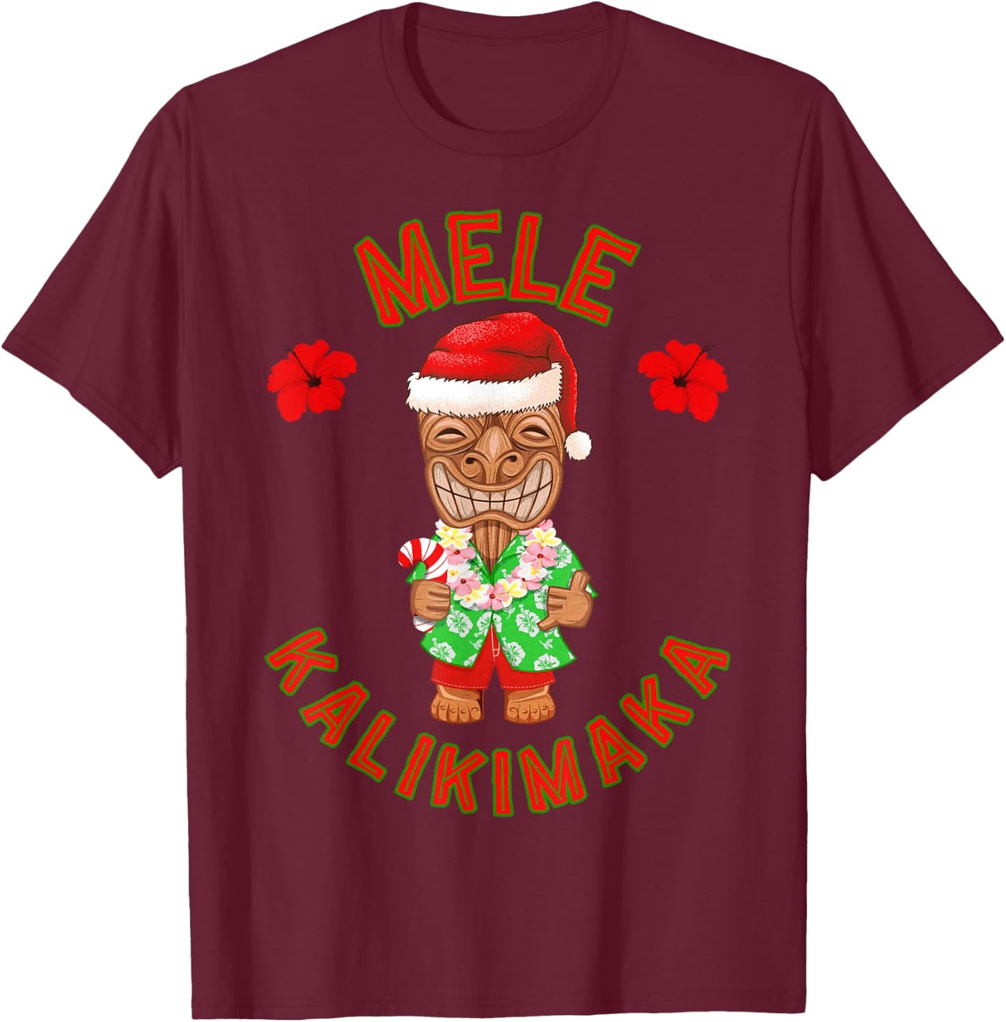 Funny Hawaiian Tiki Santa Merry Christmas Mele Kalikimaka T-Shirt - T-Shirt | Maroon