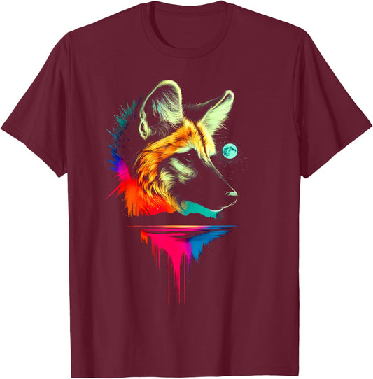 Colorful Maned Wolf Spirit Animal Cool Illustration Art T-Shirt - T-Shirt | Maroon