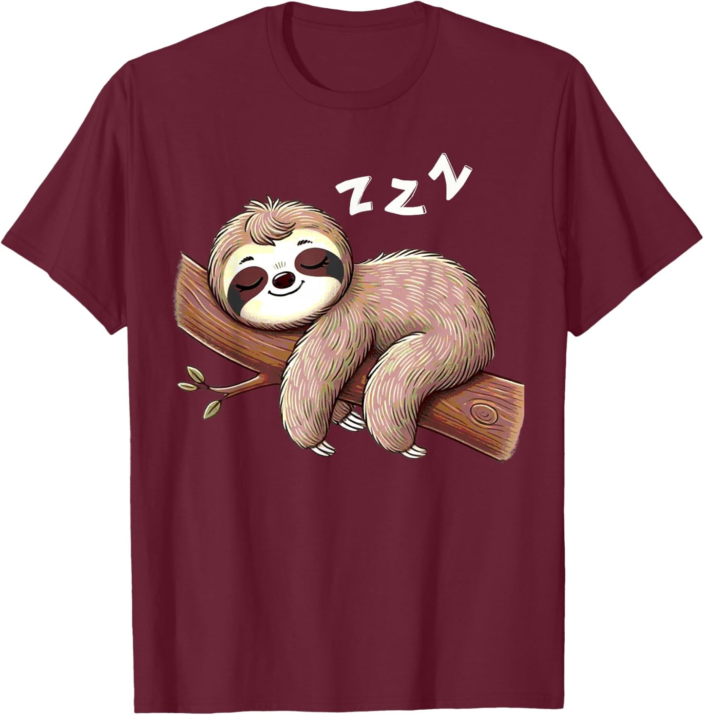 Funny Sloth Sleeping On Tree Branch Sleep Nap Lover T-Shirt - T-Shirt | Maroon
