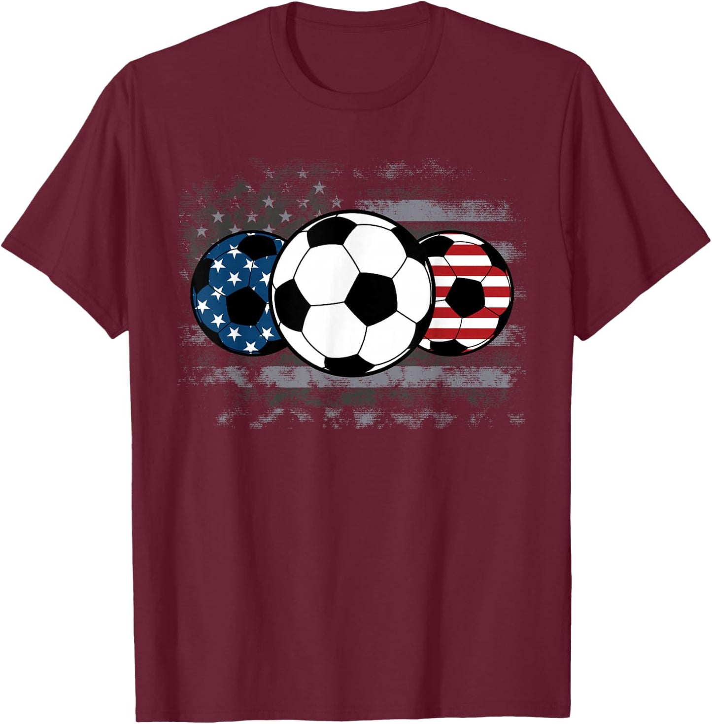 Soccer Red White Blue American Flag 4th of July T-Shirt - T-Shirt | Maroon