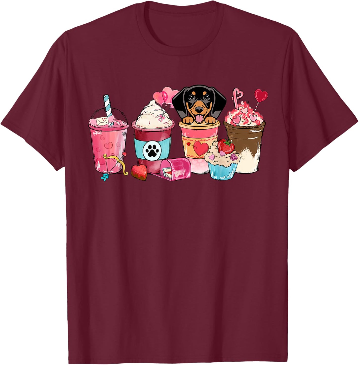 Dachshund Coffee Lover Dog Mom Valentines Day Doxie Weiner T-Shirt - T-Shirt | Maroon