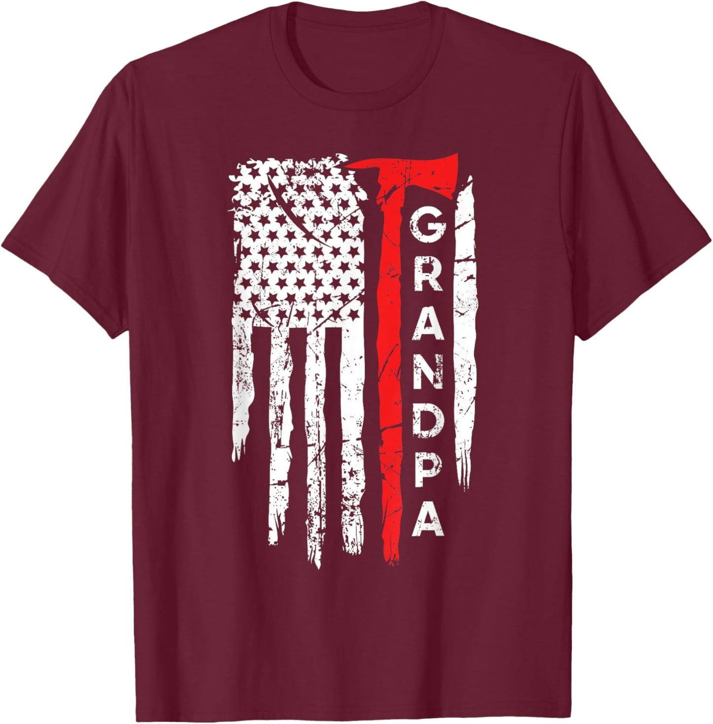 Proud Grandpa Thin Red Line Firefighter Axe American Flag Girls Kids Men T-Shirt - T-Shirt | Maroon