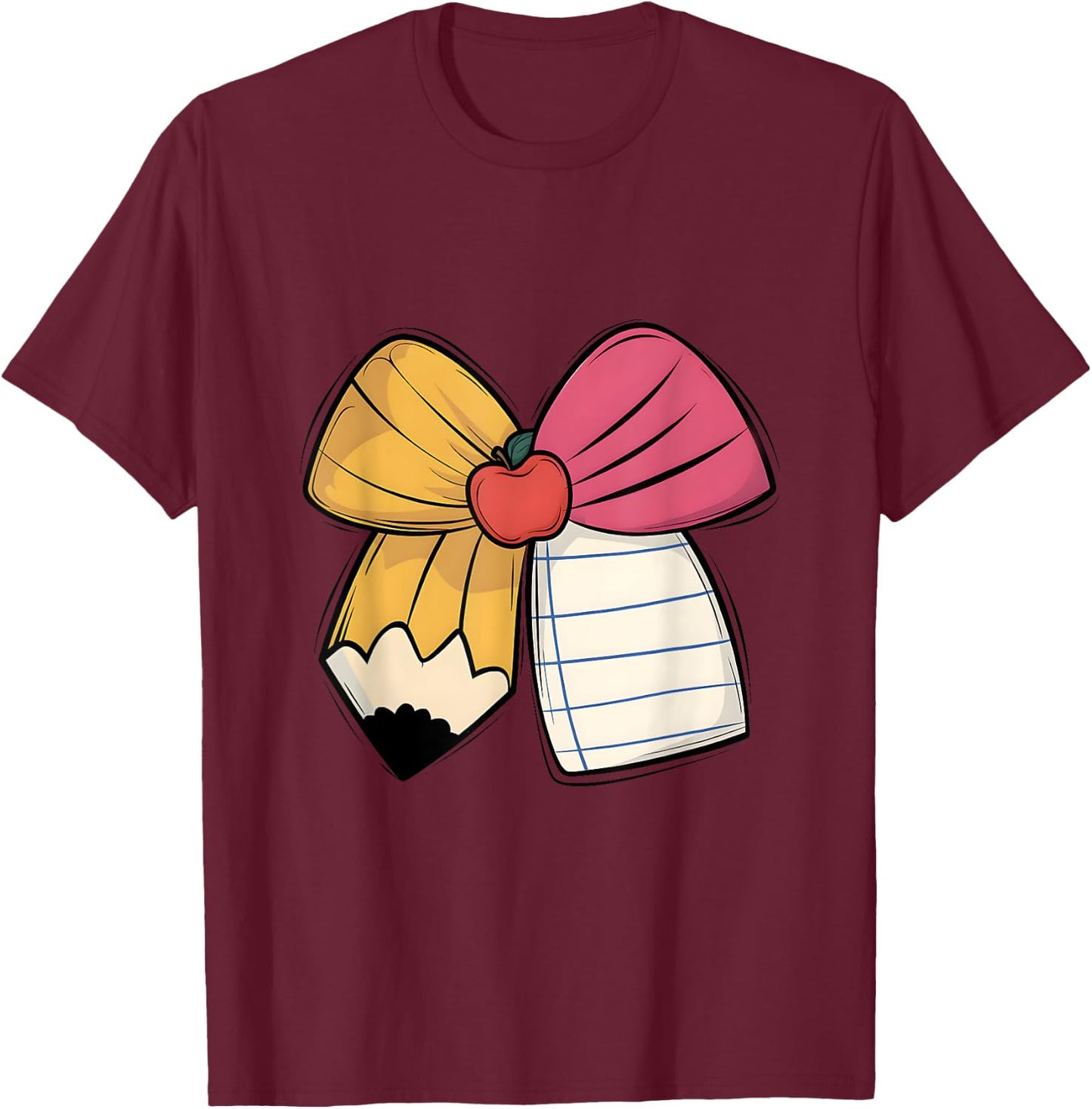 Coquette Bow Pencil Paper Back To School Teacher Student T-Shirt - T-Shirt | Maroon