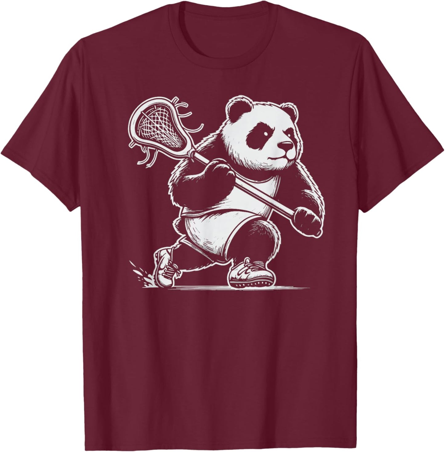 Awesome Panda Lacrosse Lax Dude T-Shirt - T-Shirt | Maroon