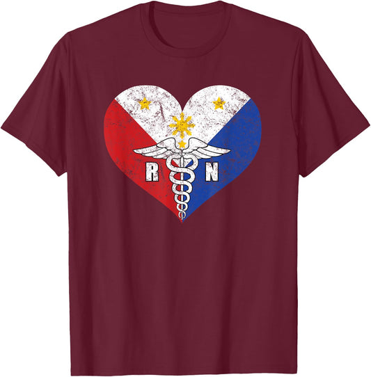 Filipino RN Registered Nurse Love Shirt, Caduceus Gift T-Shirt - T-Shirt | Maroon