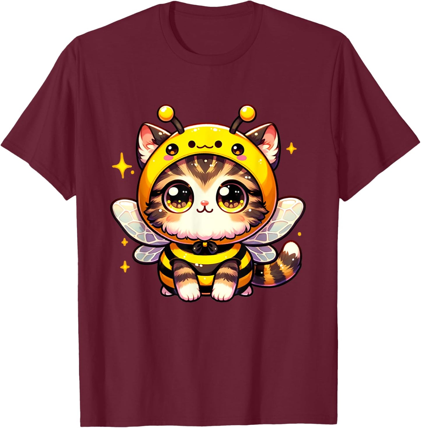 Cute kawaii cat in a bee costume halloween bee theme T-Shirt - T-Shirt | Maroon