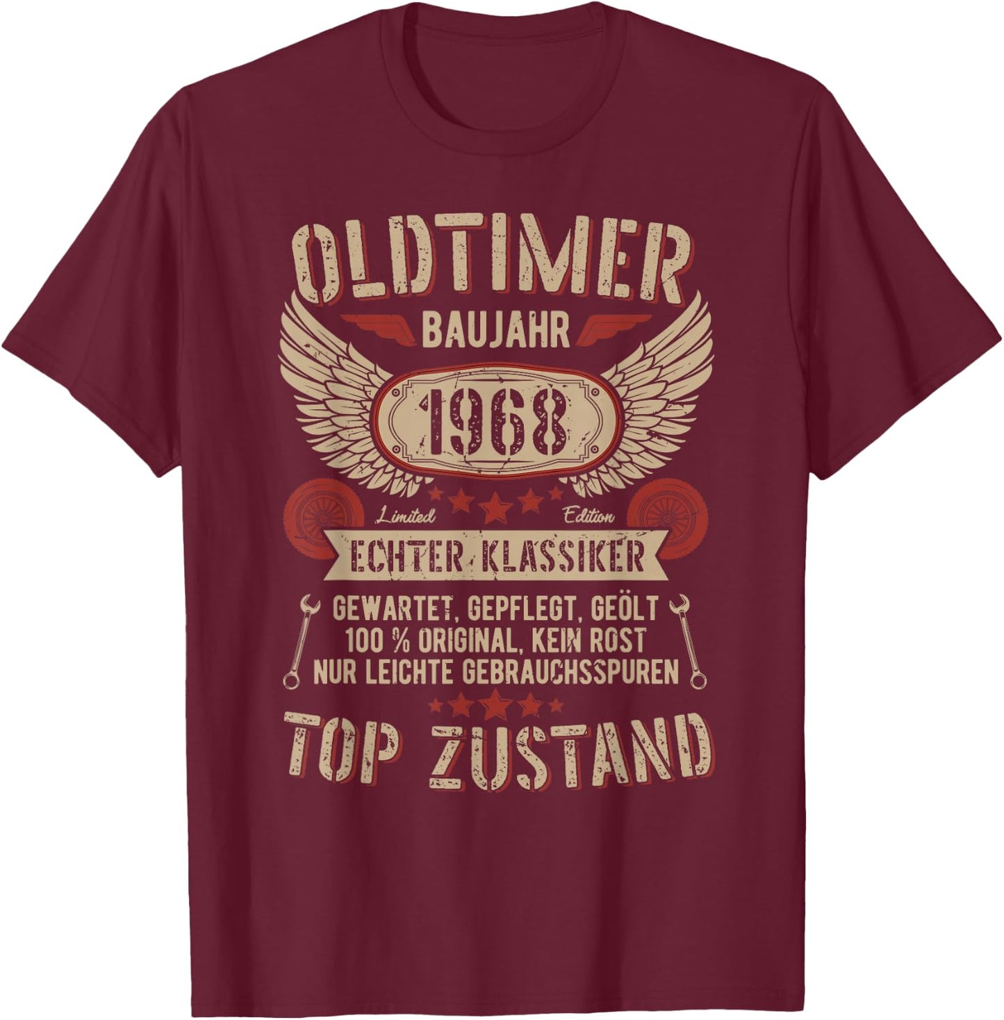 Oldtimer Baujahr 1968 Geboren Vintage Birthday Retro T-Shirt - T-Shirt | Maroon