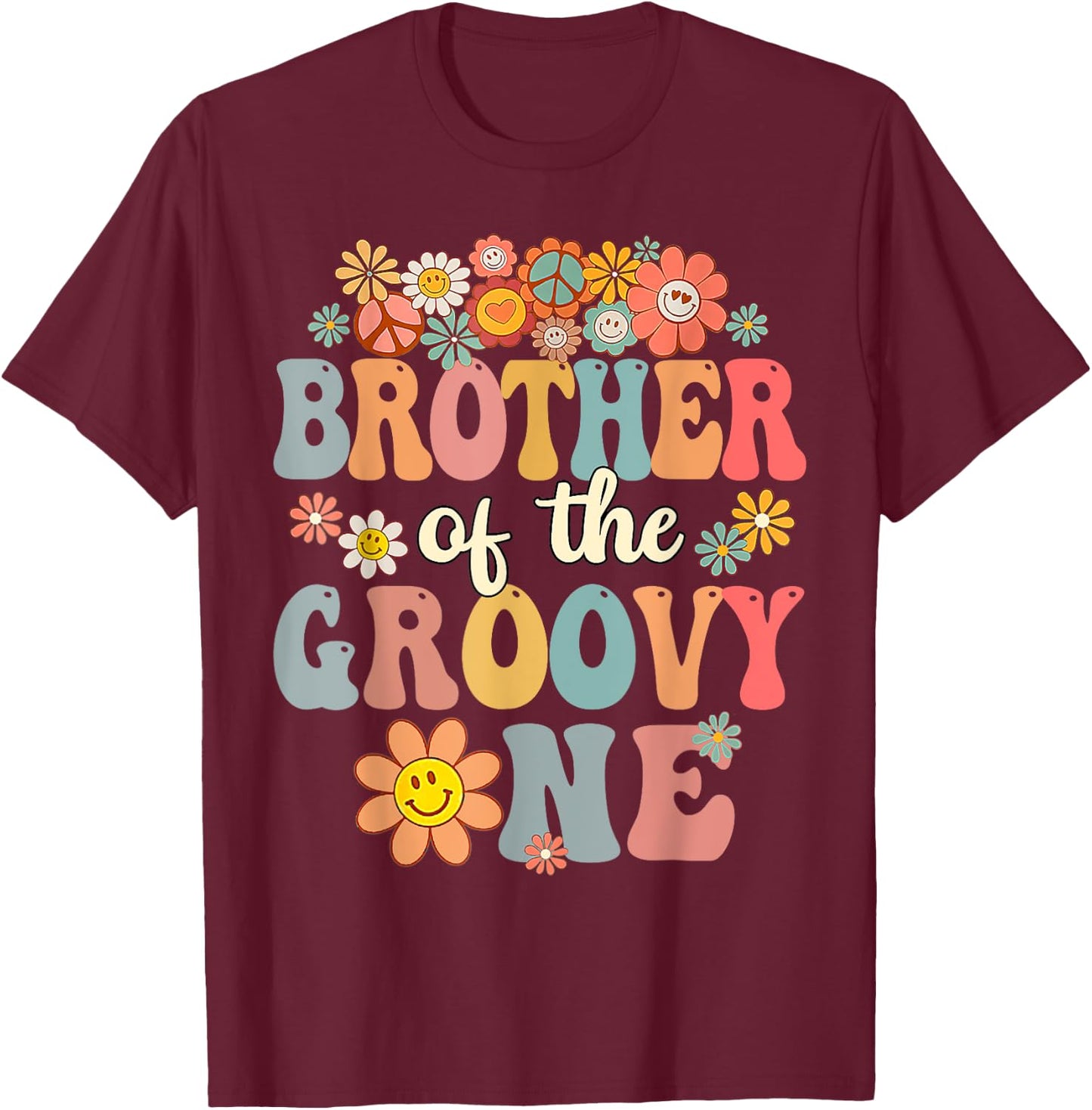 Brother of Groovy One Matching Family 1st Birthday Party T-Shirt - T-Shirt | Maroon