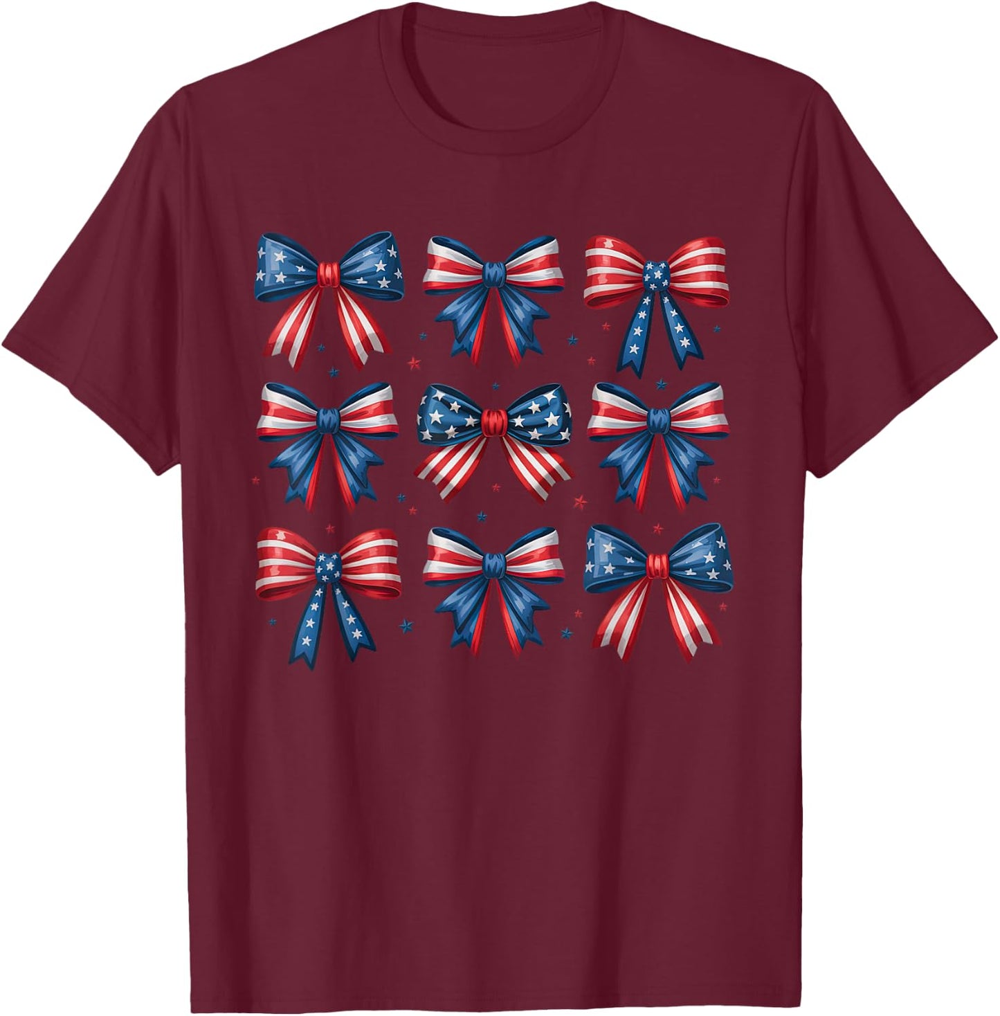 Patriotic Bow Coquette 4th Of July USA Red White And Blue T-Shirt - T-Shirt | Maroon