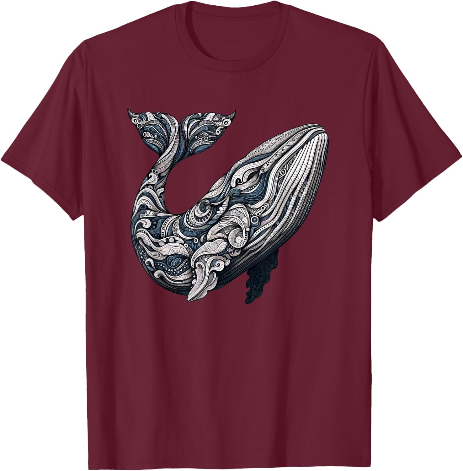 Humpback Whale Doodle | Artistic Ocean Lover Whale T-Shirt - T-Shirt | Maroon