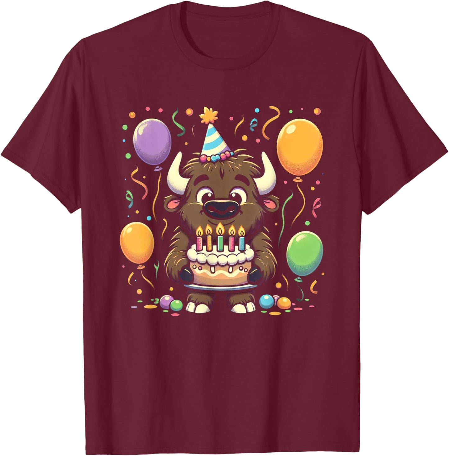 Bison Kids Birthday Party Boy Bday Girl Candles T-Shirt - T-Shirt | Maroon