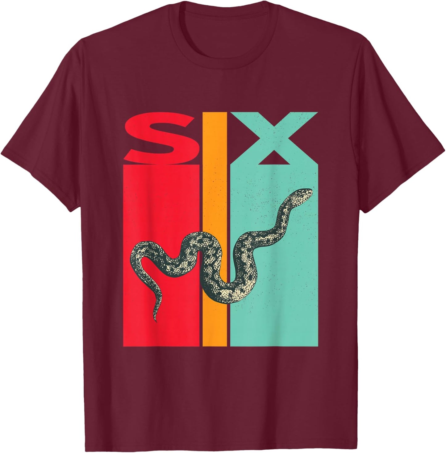 6th Birthday Vintage Snake Pet Reptile 6 Years Old T-Shirt - T-Shirt | Maroon