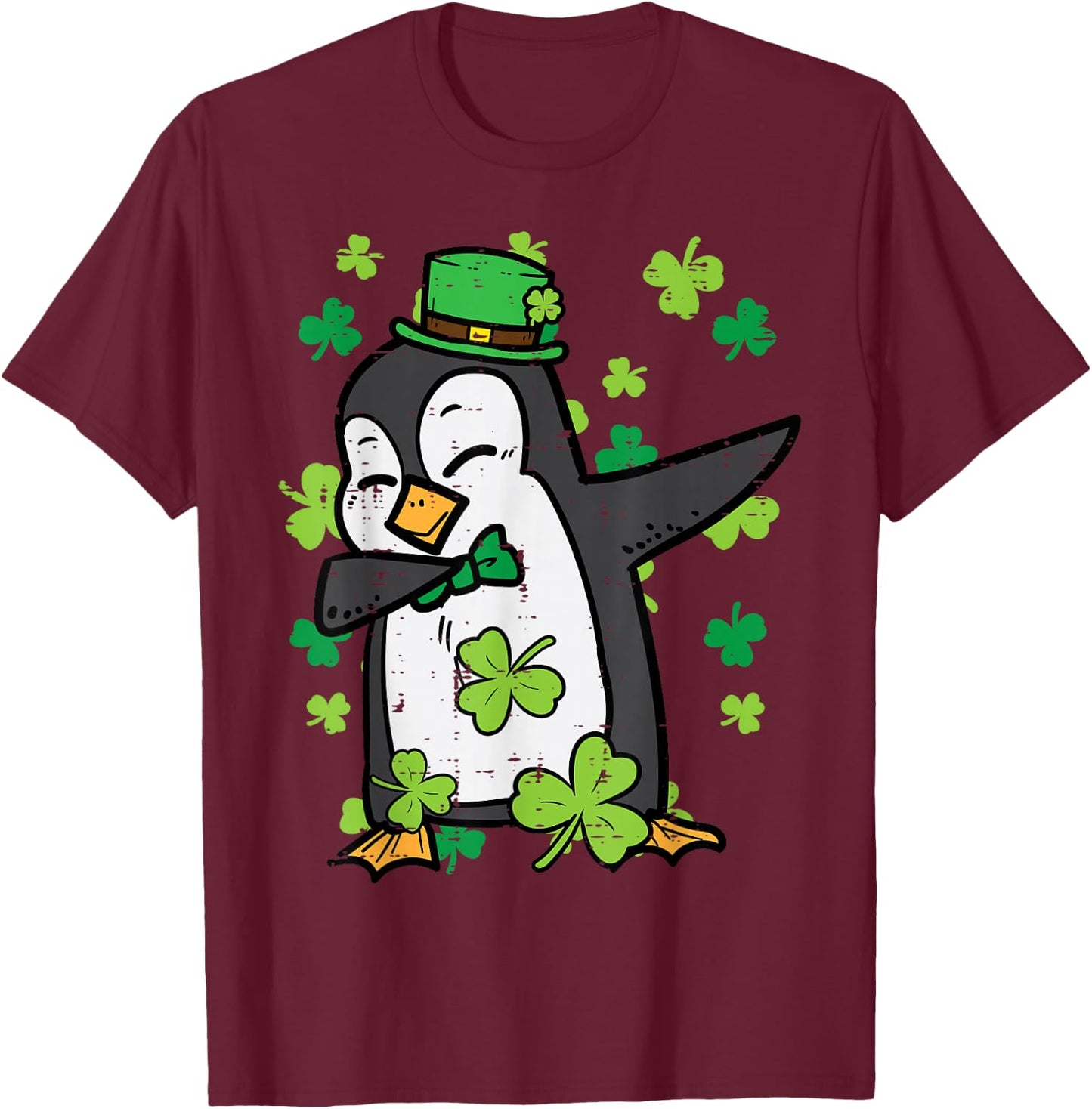 St Patricks Day Penguin Dab Saint Paddys Boys Girls Kids T-Shirt - T-Shirt | Maroon