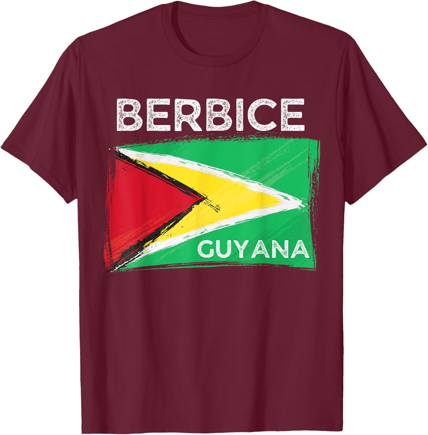 Distress Guyana Flag Shirt - Berbice Guyana -Guyana Roots T-Shirt - T-Shirt | Maroon